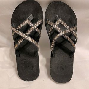 Teva Wedge Sandals Mush Mandalyn Wedge Ola Strappy Black silver and bronze strap